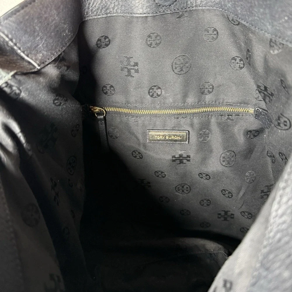 Tory‎ Burch Frida Black Pebbled Leather Hobo Bag Purse Top Handle Tote Classic